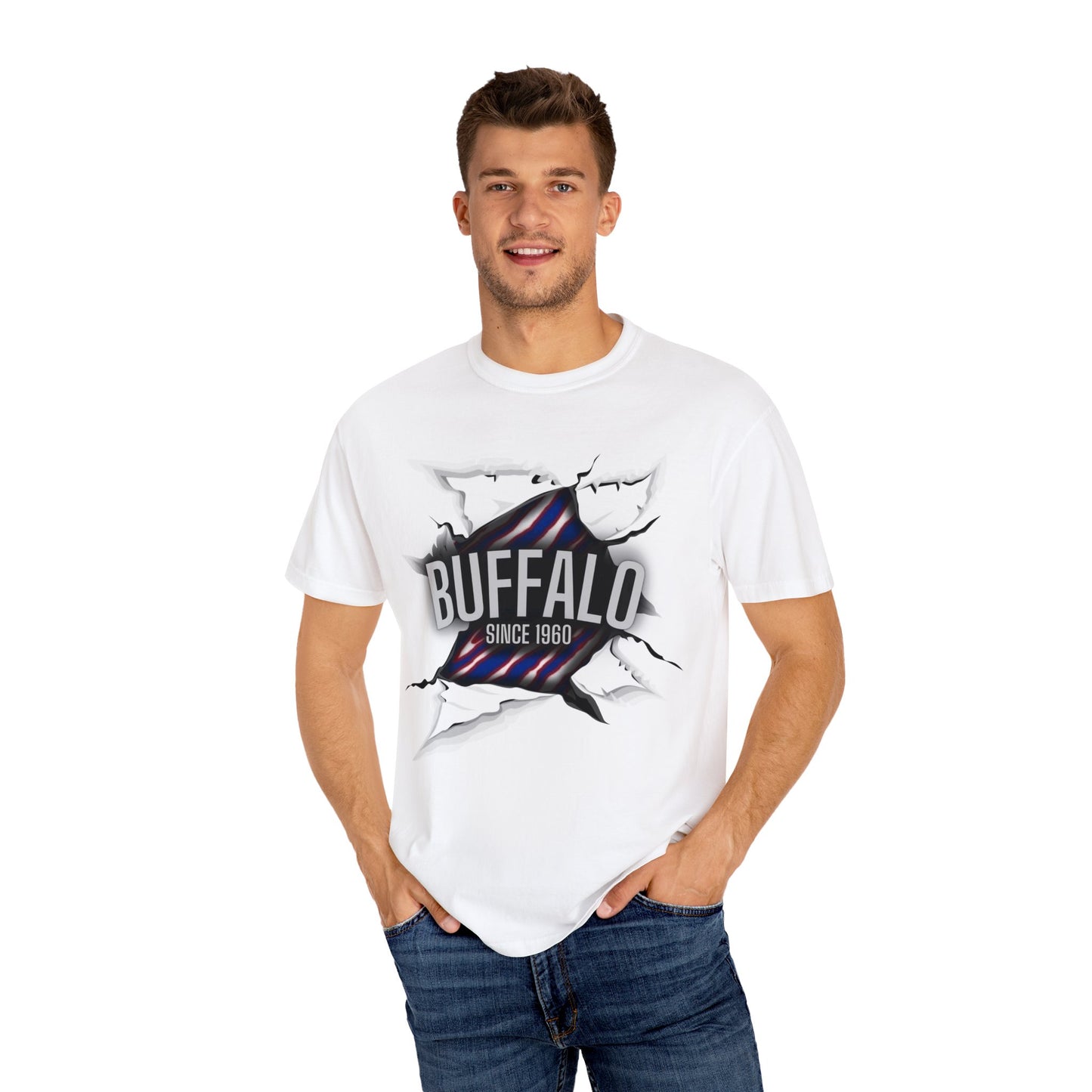 Ripped Buffalo Zubaz Printed Unisex Garment-Dyed T-shirt
