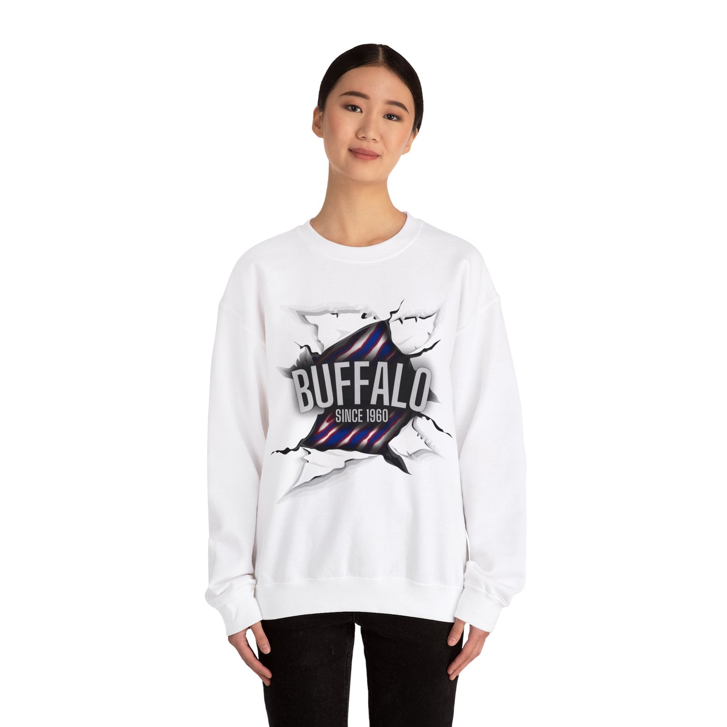 Ripped Buffalo Zubaz Printed Unisex Heavy Blend Crewneck Sweatshirt
